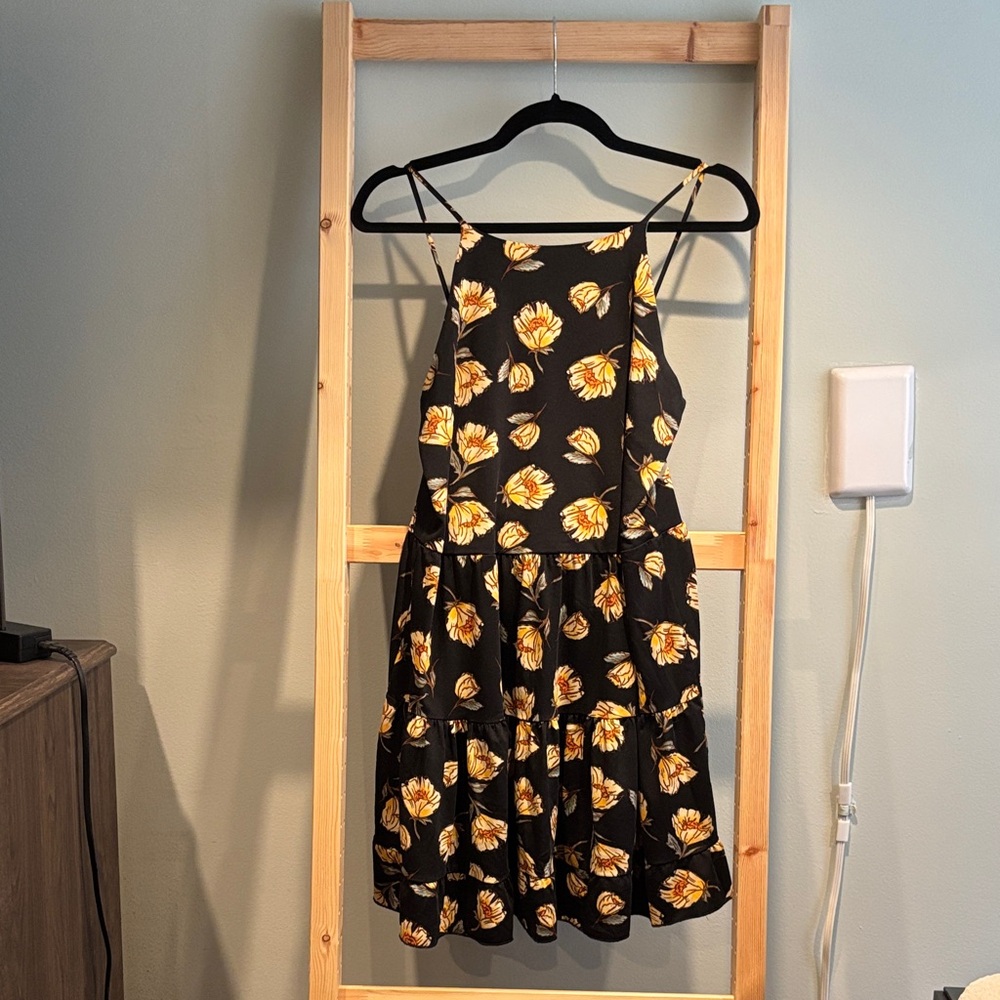 Chic Black and Yellow Floral Mini Dress